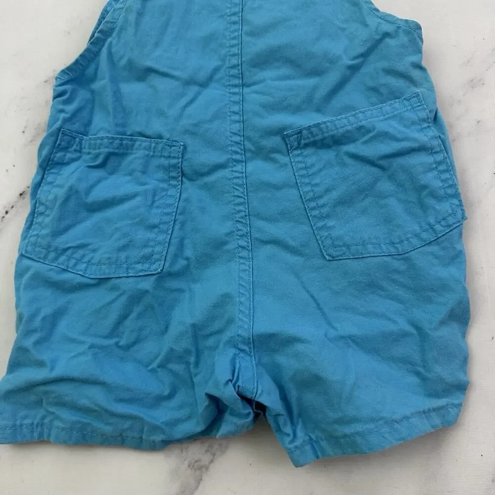 OshKosh B'Gosh Vintage 80s Baby Overalls Size 24 M Blue Turquoise Shorts